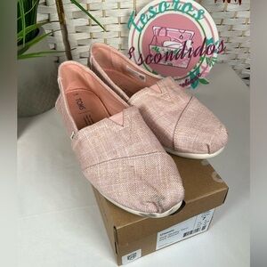 Toms Classic Canvas Flats- Pink Slubby Yarn Dye Woven Size 7